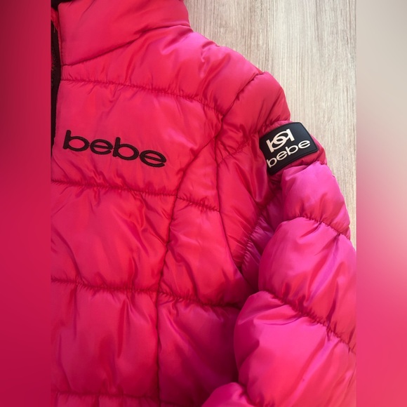 Bebe Girls Hot Pink Puffer Jacket w/ Faux Fur Lining – Size L (14/16) - Picture 2 of 3